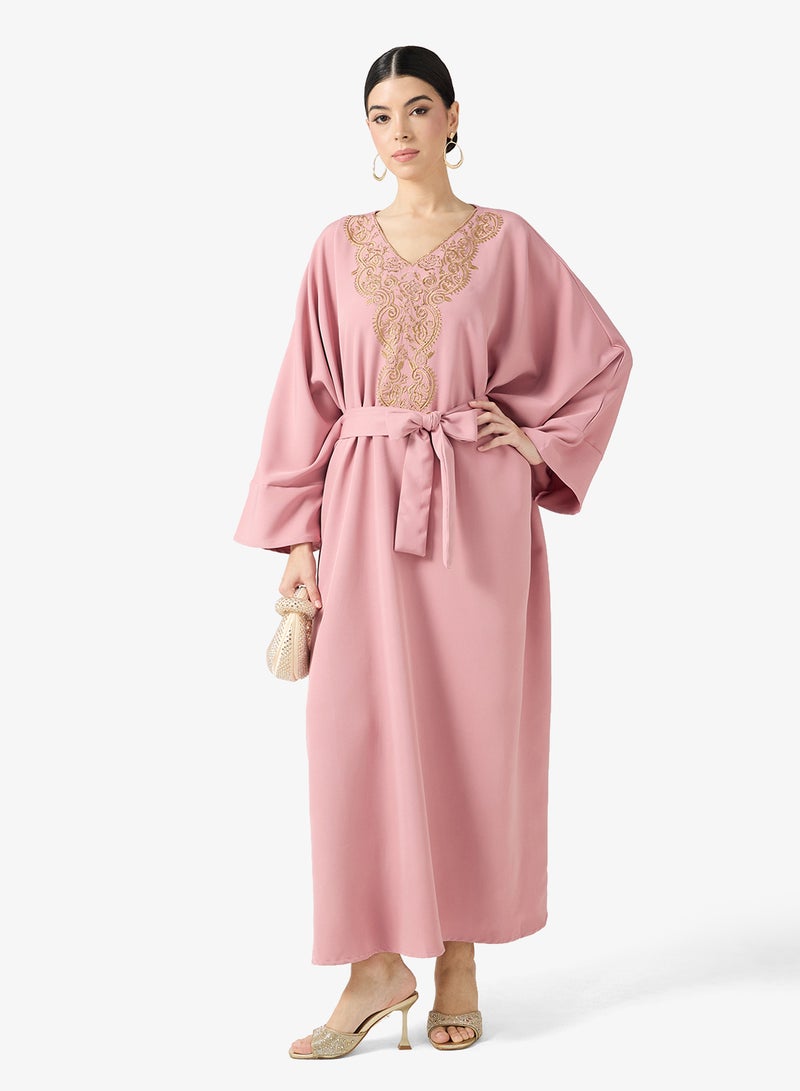 hayas closet Embroidered Belted Jalabiya - Image 1